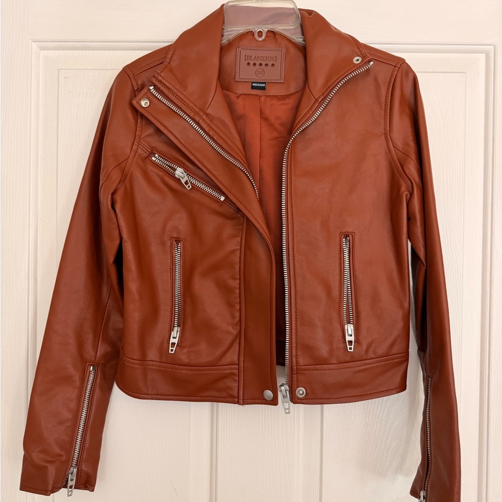 Blank NYC Rust Leather Moto Jacket with Silver Hardware
